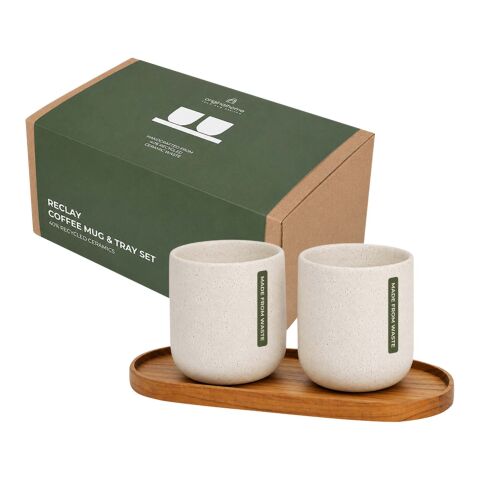 Originalhome Set med oval träbricka och keramikmuggar 150 ml Trä