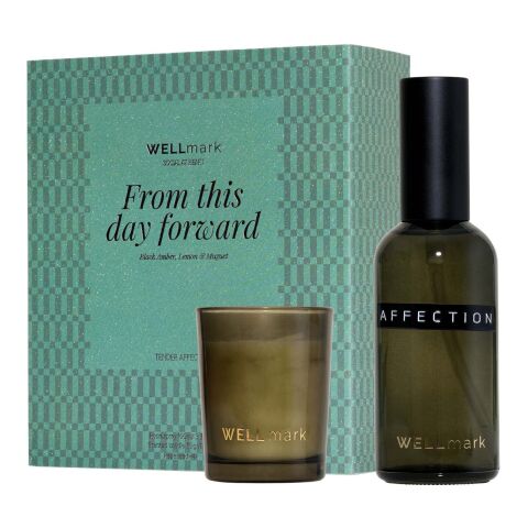 Wellmark gåvoset med 100 ml rumsdoft och 70 ml Tender Affection-ljus Green flash