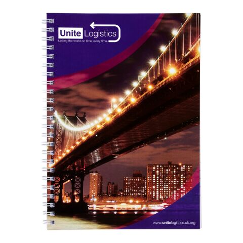 Desk-Mate® spiralbunden A5-anteckningsbok med tryckt baksida vit | 50 pages | Inget reklamtryck | Inte tillgängligt | Inte tillgängligt