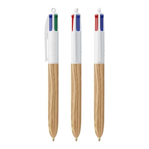 BIC® 4 Colours Wood Style vit-beige | 1-färgat Skärmtryck | Pennkropp-Höger klips | 30.00 mm x 43.00 mm