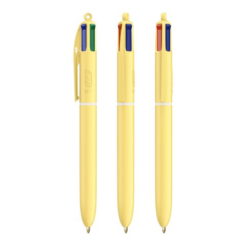 BIC® 4 Colours® Pastel gul | 1-färgat Skärmtryck | Pennkropp-klips centrerad | 30.00 mm x 43.00 mm