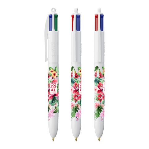 BIC® 4 Colours kulpenna Vit | 1-färgat Skärmtryck | Pennkropp-höger klips | 30.00 mm x 43.00 mm