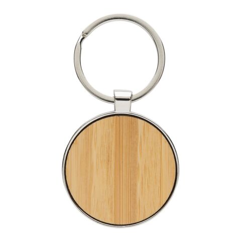 Rund nyckelring i RCS återvunnen zinklegering med bambu silver-brun | Inget reklamtryck | Inte tillgängligt | Inte tillgängligt