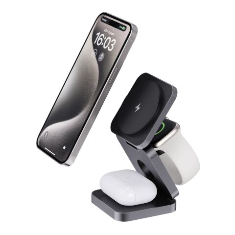 Terra 3 i 1 15W vikbar laddare i RCS återvunnet aluminium grå | Inget reklamtryck | Inte tillgängligt | Inte tillgängligt