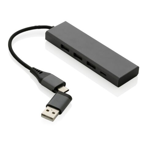 Terra hub med 3 USB portar i RCS återvunnen aluminium grå | Inget reklamtryck | Inte tillgängligt | Inte tillgängligt