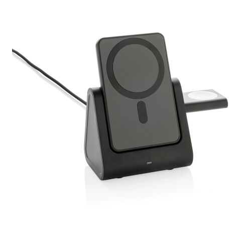 Powerbase 3-i-1-laddare med powerbank i RCS återvunnen plast svart | Inget reklamtryck | Inte tillgängligt | Inte tillgängligt