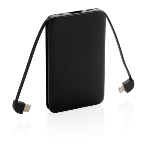 5.000 mAh powerbank i fickformat med integrerade kablar svart | Inget reklamtryck | Inte tillgängligt | Inte tillgängligt
