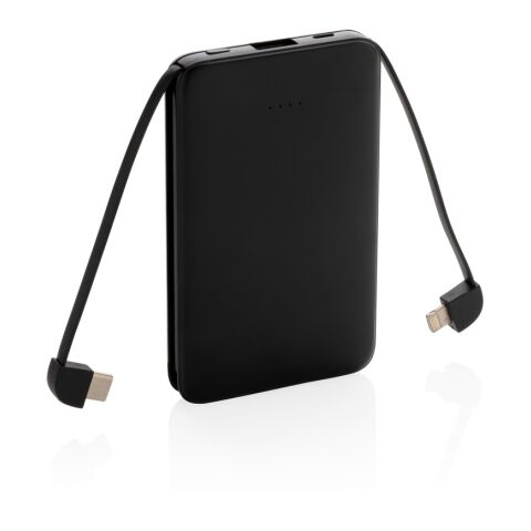 5.000 mAh powerbank i fickformat med integrerade kablar svart