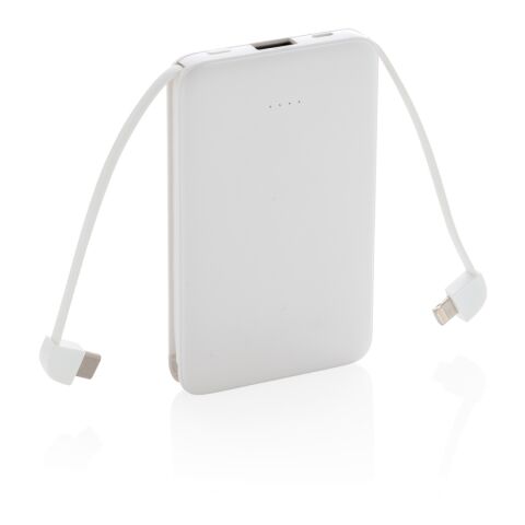 5.000 mAh powerbank i fickformat med integrerade kablar vit | Inget reklamtryck | Inte tillgängligt | Inte tillgängligt