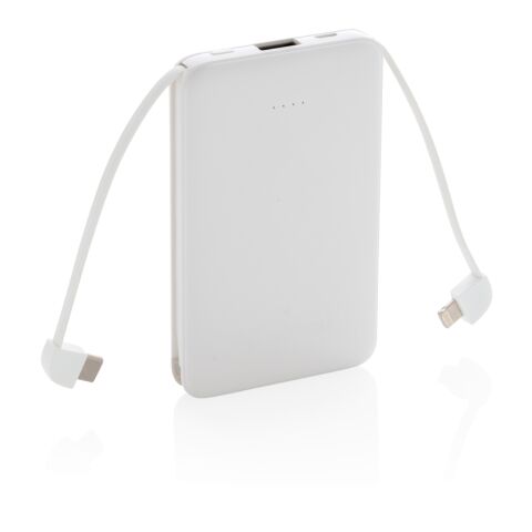 5.000 mAh powerbank i fickformat med integrerade kablar vit | Inget reklamtryck | Inte tillgängligt | Inte tillgängligt