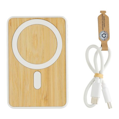 Zen RCS plast 5000 mah 5W magnetisk powerbank i bambu vit | Inget reklamtryck | Inte tillgängligt | Inte tillgängligt