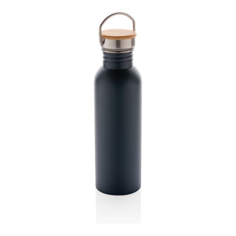 Modern stainless steel flaska med bambulock blå