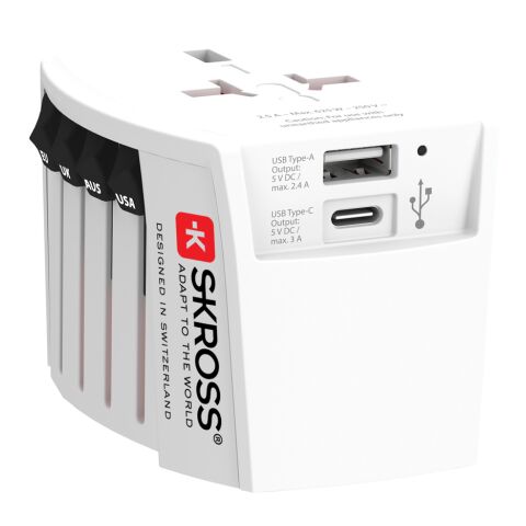 SKROSS World Travel Adapter MUV 2-polig med USB A och C vit | Inget reklamtryck | Inte tillgängligt | Inte tillgängligt