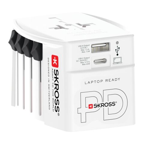SKROSS World Travel Adapter MUV 65W PD med USB C-kabel vit | Inget reklamtryck | Inte tillgängligt | Inte tillgängligt