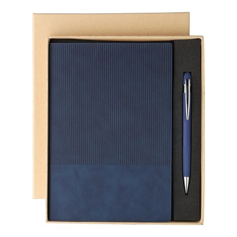 Recycled PU notebook (A5) and ballpen set Tarek Blå | Inget reklamtryck