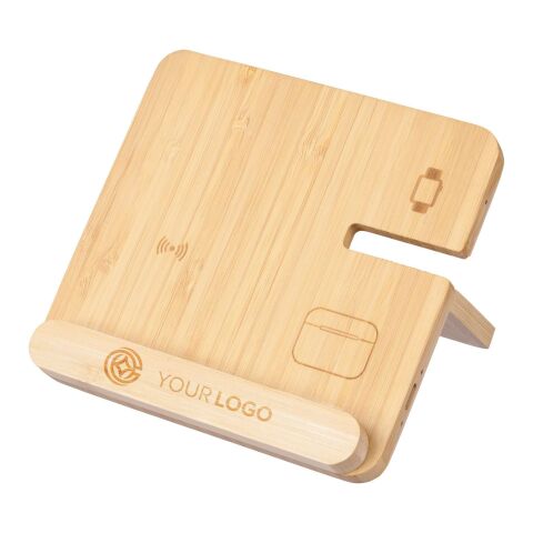 Wireless charger Tribu | Recycled bamboo | 3-in-1 Brun