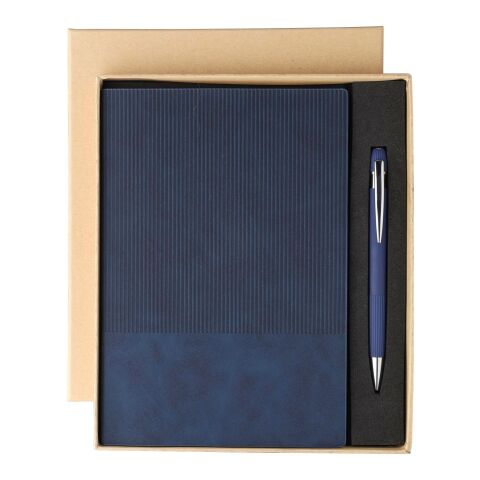 Recycled PU notebook (A5) and ballpen set Tarek Blå