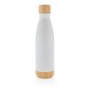 Vakuum stainless steel flaska med kork och botten i bambu vit | Inget reklamtryck | Inte tillgängligt | Inte tillgängligt