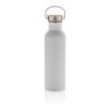 Modern stainless steel flaska med bambulock Vit | Inget reklamtryck | Inte tillgängligt | Inte tillgängligt
