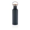 Modern stainless steel flaska med bambulock blå