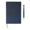 Recycled PU notebook (A5) and ballpen set Tarek Blå