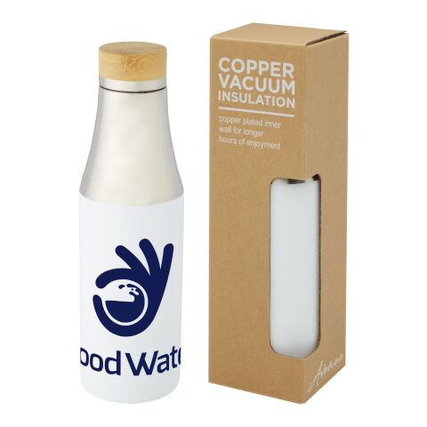 Hulan 540 ml vakuumisolerad kopparflaska i rostfritt stål med bambulock Standard | vit | Inget reklamtryck | Inte tillgängligt | Inte tillgängligt