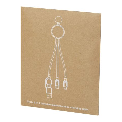 Tecta 6-i-1-laddningssladd i återvunnen plast/bambu med nyckelring Standard | svart | Inget reklamtryck | Inte tillgängligt | Inte tillgängligt