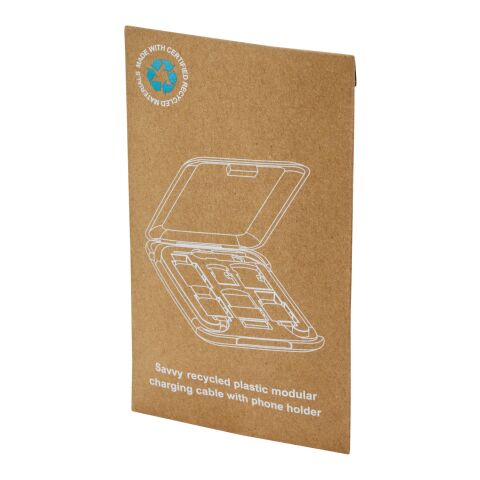 Savvy modulär laddningskabel med telefonhållare av återvunnen plast Standard | Vit | Inget reklamtryck | Inte tillgängligt | Inte tillgängligt