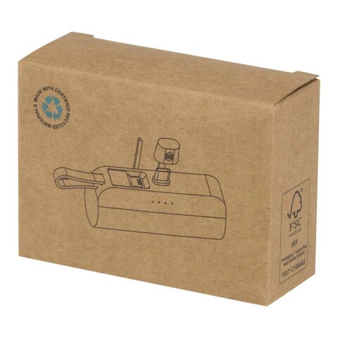 Alnair 5 000 mAh 10 W Type-C powerbank av återvunnen plast med inbyggt flipstativ och 2-i-1-kabel Standard | Vit | Inget reklamtryck | Inte tillgängligt | Inte tillgängligt