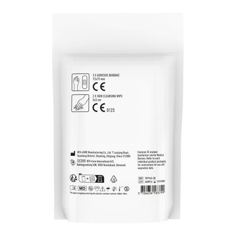 MiniKit First Aid med papperspåse vit | Digitaltryck | front | 80 mm x 86 mm