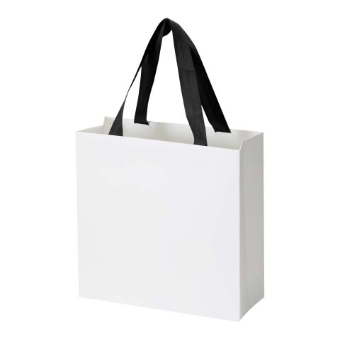 Smartfold 230 g/m² papperspåse med satinhandtag och glansig laminering – 24 x 10 x 24 cm Svart / Blå
