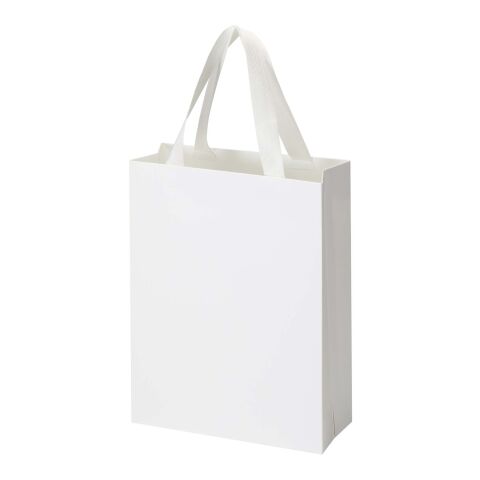 Smartfold 230 g/m² papperspåse med satinhandtag och glansig laminering – 24 x 10 x 32 cm vit