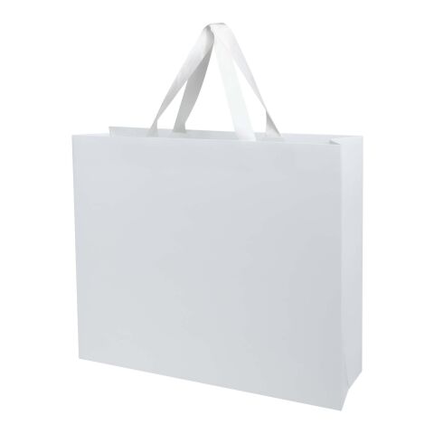 Smartfold 230 g/m² papperspåse med satinhandtag och glansig laminering – 42 x 12 x 35 cm vit