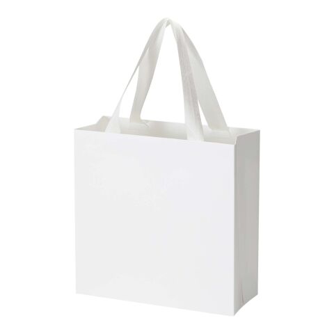 Smartfold 230 g/m² papperspåse med satinhandtag och matt laminering – 24 x 10 x 24 cm vit