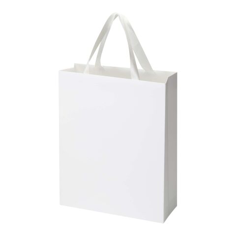 Smartfold 230 g/m² papperspåse med satinhandtag och matt laminering – 31 x 12 x 39 cm vit
