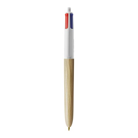 BIC® 4 Colours Wood Style vit-beige | 1-färgat Skärmtryck | Pennkropp-Höger klips | 30.00 mm x 43.00 mm