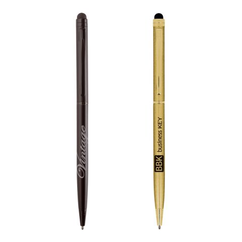 Sleek Stylus Executive kulpenna med stylustopp svart | 1-färgat Skärmtryck | Hatt-Bakre klips | 10.00 mm x 24.00 mm
