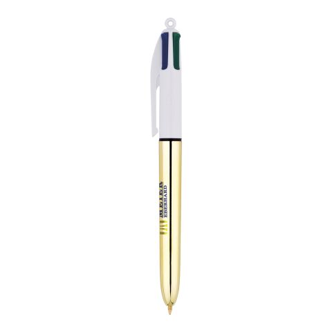 BIC® 4 Colours Shine kulpenna vit-guld | 1-färgat Skärmtryck | Pennkropp-klips centrerad | 30.00 mm x 43.00 mm