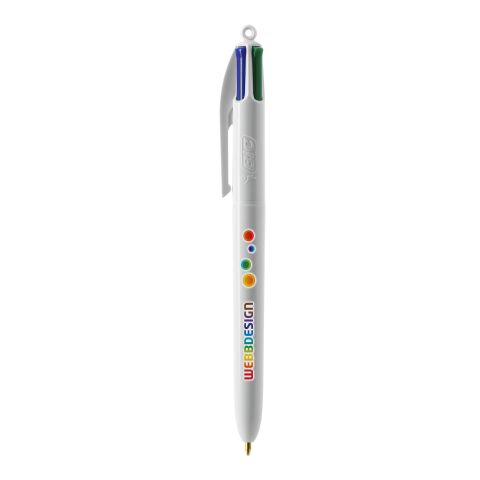 BIC® 4 Colours kulpenna Vit | 1-färgat Skärmtryck | Pennkropp-höger klips | 30.00 mm x 43.00 mm