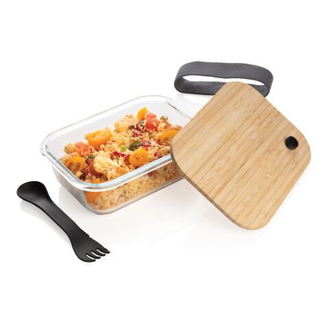 Bento-box i glas med bambulock vit | Inget reklamtryck | Inte tillgängligt | Inte tillgängligt