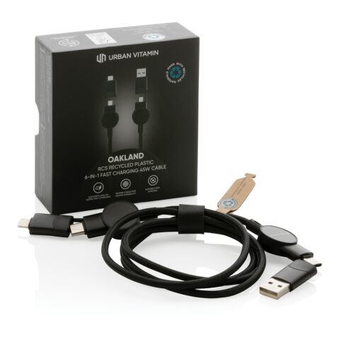 Oakland 6-i-1 kabel i RCS återvunnen plast m.  snabbladdning svart | Inget reklamtryck | Inte tillgängligt | Inte tillgängligt