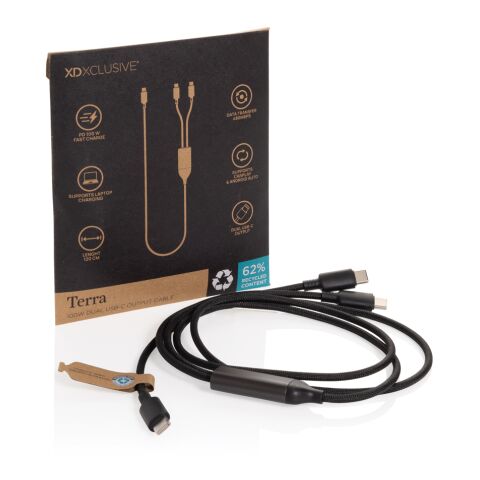 Terra 100 W RCS-kabel med dubbel USB-C-utgång svart-grå
