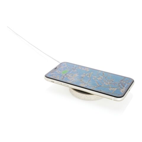 Vetestrå rund 5W trådlös laddningsplatta brun | Inget reklamtryck | Inte tillgängligt | Inte tillgängligt