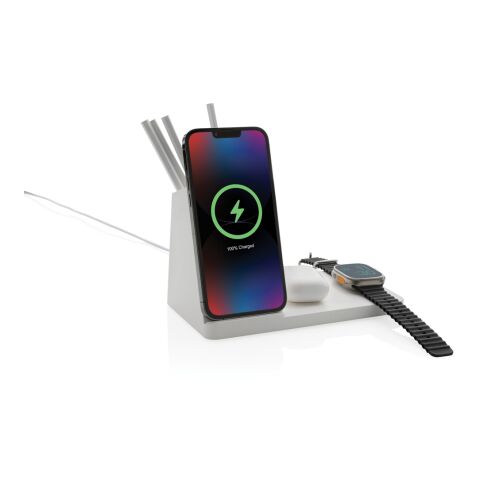 Ontario RCS plast &amp; bambu 15W 3-i-1 trådlös laddare vit | Inget reklamtryck | Inte tillgängligt | Inte tillgängligt