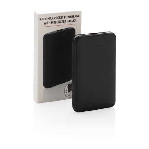 5.000 mAh powerbank i fickformat med integrerade kablar svart