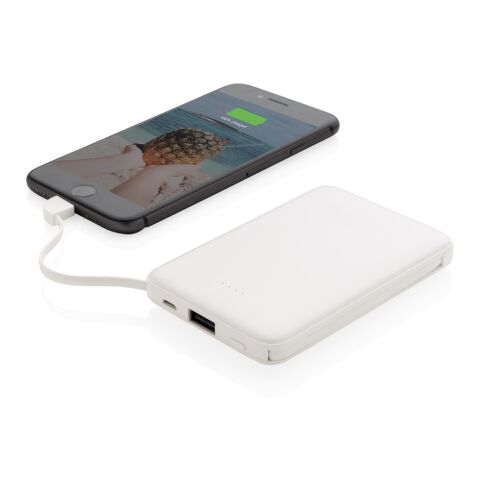 5.000 mAh powerbank i fickformat med integrerade kablar vit | Inget reklamtryck | Inte tillgängligt | Inte tillgängligt