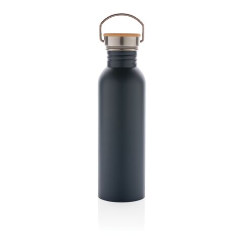 Modern stainless steel flaska med bambulock blå