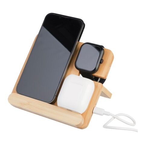 Wireless charger Tribu | Recycled bamboo | 3-in-1 Brun
