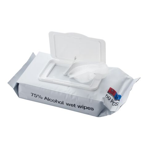 Förpackning med 50 st våtservetter (75 % alkohol). Vit | Inget reklamtryck | Inte tillgängligt | Inte tillgängligt