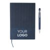 Recycled PU notebook (A5) and ballpen set Tarek Blå